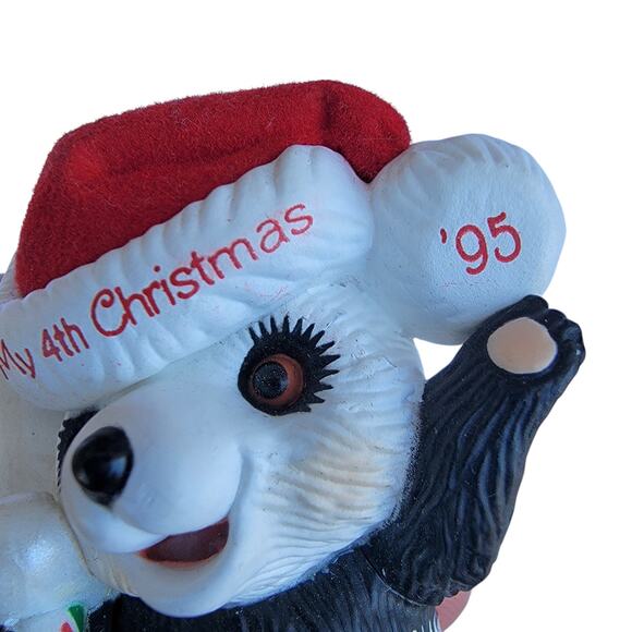 Vintage 1995 My 4th Christmas Panda Bear Ornament with Candy Cane - Picture 8 of 10